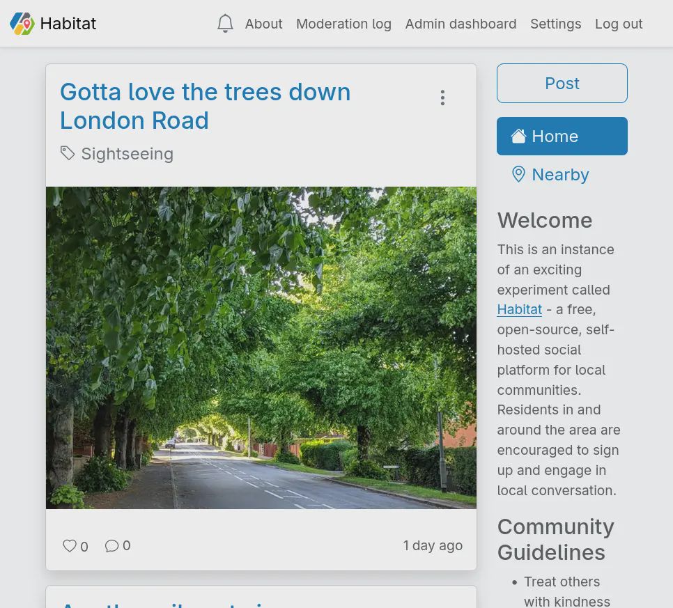 A screenshot of the home feed of Habitat